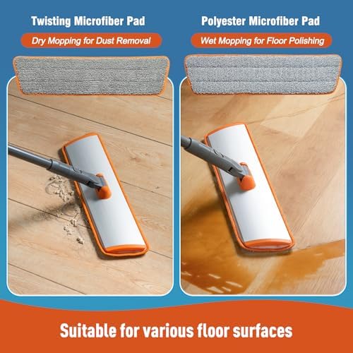 CLEANHOME Flat Mop for Hardwood & Pet Hair, 4 Washable Pads - Image 4