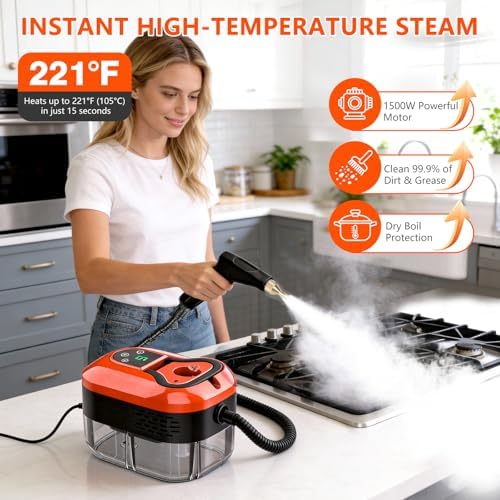 Steam Cleaner for Home, 6-Level Adjustable Portable Steamer for Cleaning with 1200ml Large Tank, 15s Heat-Up & 6 Accessories Handheld Steam Cleaner for Car Detailing,Tile, Grease, Dirt, Grout - Image 2