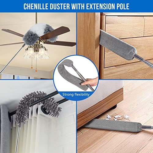 UIMO Microfiber Feather Duster Kit with Extension Pole (30–100") – Bendable Washable Heads, Extendable Dusters for Cleaning Ceiling Fan, High Ceiling, Blinds, Furniture & Cars (5 Pcs) - Image 2