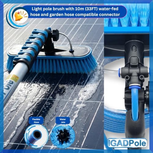 IGADPole 24 FT Water-Fed Washing Kit with Soap-Dispenser, Brush, 10″ Squeegee & Cobweb Duster for Windows, Gutters, Solar Panels & Exterior Walls - Image 3