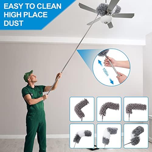 Microfiber Extendable Feather Duster (11pcs) with 100" Extension Pole, Washable Reusable Bendable Dusters for Cleaning Ceiling Fan, High Ceiling, TV, Blinds, Cars - Image 2