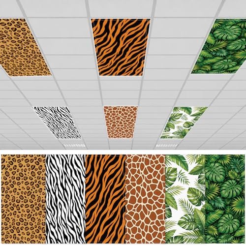 6Pcs Classroom Fluorescent Magnetic Light Covers,2x4 FT Wild Animal Print by Hallswl