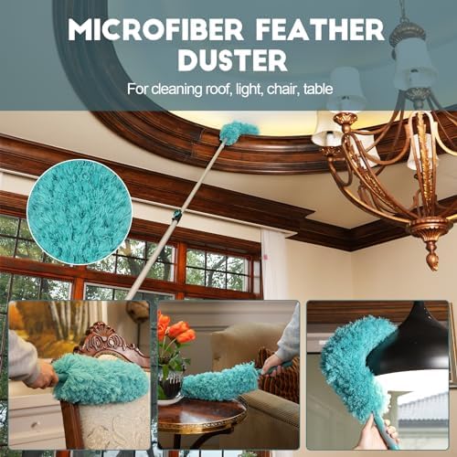 TelesPro 20 Foot High-Reach Duster Kit with 5-12FT Extendable Pole - High Ceiling Duster Cleaning Kit with Telescopic Pole,Cobweb Duster, Chenille Ceiling Fan Duster, Microfiber Feather Duster - Image 5