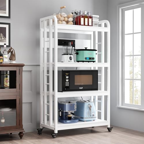 Bakers Rack with Power Outlet ，4-Tier Kitchen Baker's Rack,Microwave Cart by SIREDEEP