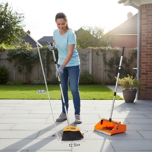 REEWII Large Broom and Dustpan Set，Long Handle Upright Dust Pan Outdoor Indoor for Courtyards, Garages, Lobbies, Shopping Malls, Market Floors, Sidewalks, Classroom Floor Cleaning - Image 5