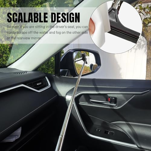 Side Mirror Squeegee, Window Cleaner Tool, Retractable Car Side Mirror Squeegee with Telescopic Long Handle, Car Mini Portable Window Cleaner Tool for Rainy Weather (Black) - Image 3