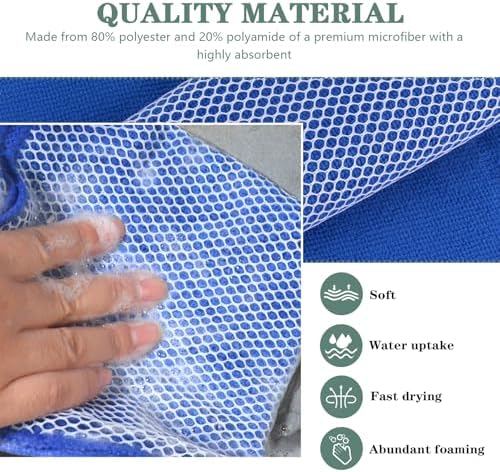 SINLAND Absorbent Microfiber Dish Cloths for Washing Dishes Best Kitchen Cloths Cleaning Cloths with Poly Scour Side 7.87Inchx7.87Inch 10 Pack Dark Blue - Image 3