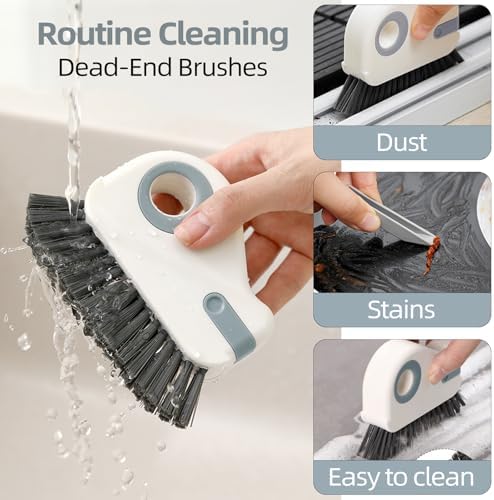 2 in 1 Groove Cleaning Brush, Grout Cleaner Tool & Multifunction Window Track Cleaner (with Hidden Scraper or Mini Dustpan) – for Glass Door Tracks, Window Sills, Sliding Doors (Gray) - Image 5