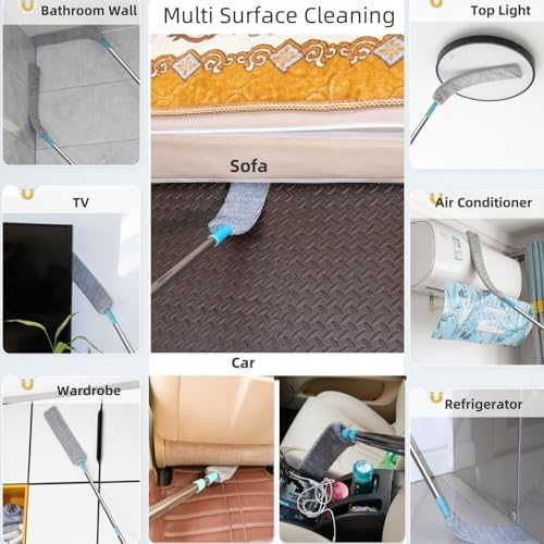 Flat Duster for Under Appliances Cleaning Tool with 4 Microfiber Dusting Cloths, Flat Duster with Extension Pole, Retractable Gap Dust Cleaning Artifact, Bendable Microfiber Duster Mop (3) - Image 3
