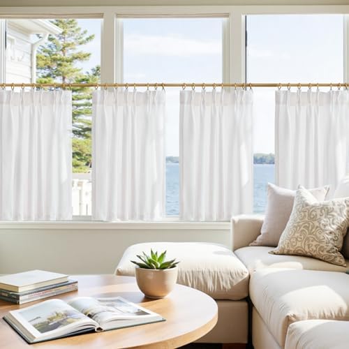jinchan Pinch Pleated Linen Back Tab Tier Curtains, 26x36, White - Image 2