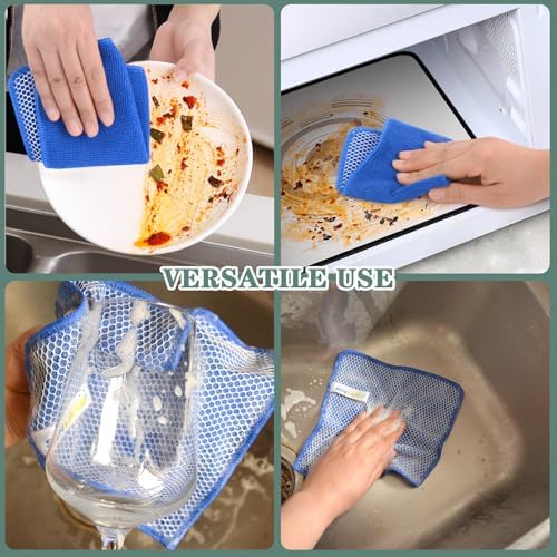 SINLAND Absorbent Microfiber Dish Cloths for Washing Dishes Best Kitchen Cloths Cleaning Cloths with Poly Scour Side 7.87Inchx7.87Inch 10 Pack Dark Blue - Image 5