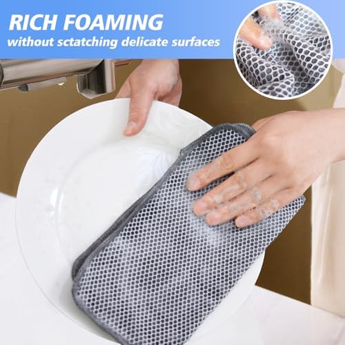 KinHwa Kitchen Dish Washcloths Microfiber Gray with Poly Scour Scrub Side - Image 3