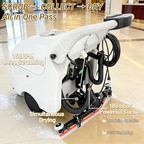 Commercial Auto Floor Scrubber Machine 16.3" Brush (168RPM) with 14.3 Gallon Dual Tanks, 3-in-1 Scrub/Wash/Dry, 1750m²/h Cleaning Rate, 59FT Cord for Malls/Hotels/Factories/Offices 110V - Image 4