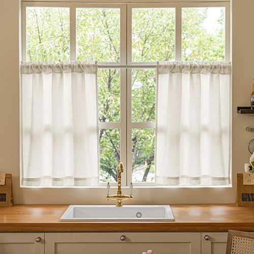 24 Inch Laundry Room Basement Window Curtains 2 Panels Natural Linen - Image 4