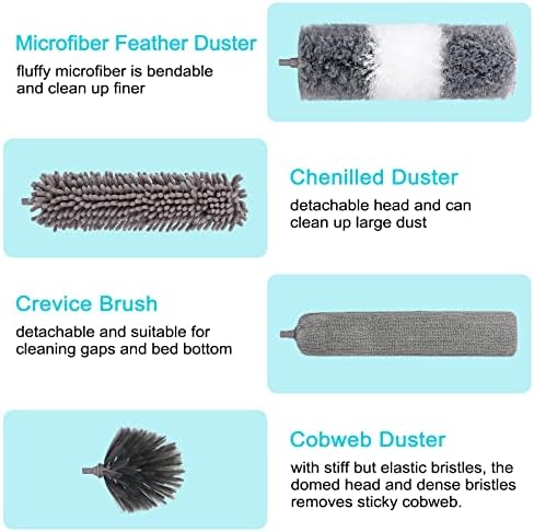 12pcs Microfiber Dusters, Duster with Extension Pole(Stainless Steel) 30 to 100'', Washable Dusters, Bendable Extendable Long Feather Duster for Cleaning Fan, High Ceiling, Blinds, Furniture, Cars - Image 4