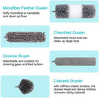12pcs Microfiber Dusters, Duster with Extension Pole(Stainless Steel) 30 to 100'', Washable Dusters, Bendable Extendable Long Feather Duster for Cleaning Fan, High Ceiling, Blinds, Furniture, Cars - Image 4
