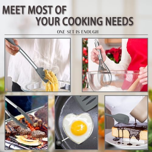 E-far Kitchen Utensils Set, 14-Piece Gray Silicone Cooking Utensils Set - Image 4