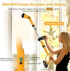 Qimedo 1500 RPM Electric Spin Scrubber with Two Batteries Q2 Pro, Cordless Battery Powered Shower Scrubber,Electric Tile Floor Scrubber with Display for Grout/Tile/Tub (Effortless Handle/8 Brushes) - Image 4