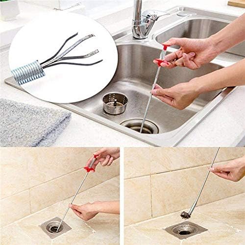 Drain Clog Remover - Gutter Cleaning Tools Drain Cleaner for Toilet Sewer Shower Kitchen Bathroom Tub Clogged Drains Opener Cleaning Tool, Flexible Grabber Claw Pick Up Reacher (7-in-1) - Image 3