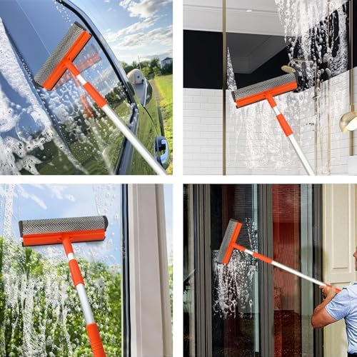 Window Squeegee for Window Cleaning with Retractable Pole 28", Squeegee Window Cleaner Tool 2 in 1 Car Window Cleaning Tool Telescopic Window Washing Equipment, Shower Squeegee for Glass Door - Image 5