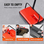 VEVOR Carpet Sweeper Manual, Floor Sweeper with 300 ml Dustbin Capacity Easy to Empty, 6.7 inch Cleaning Width for Home Office Carpets Pet Hair Dust, Red - Image 4