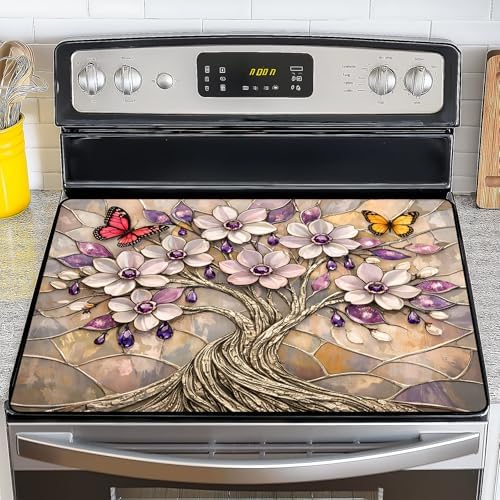 NYZE Stove Top Cover for Electric Stove 28.5x20.5 Inch Silicone Stove Topper & Protector, Decorative Kitchen Mat for Electric/Glass Stove Top (Blossom Tree, 28.5"Lx20.5"W) by GIVEYOUTHEBEST