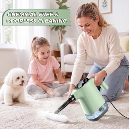 Handheld Steam Cleaner, Portable Steamer for Cleaning with 18PCS Accessories, 12s Fast Heating, Pressurized Steam Cleaner for Home, Kitchen, Bathroom, Car Detailing, Window, and Clothes, Green - Image 6