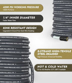 Pressure Washer Hose 150 ft, 4200 PSI Flexible & Kink-Resistant, Steel-Braided & Durable, High Power Washer Hose with M22-14mm Stainless Steel Plug, Hot/Cold Water Compatible - 50 Foot, Gray - Image 2