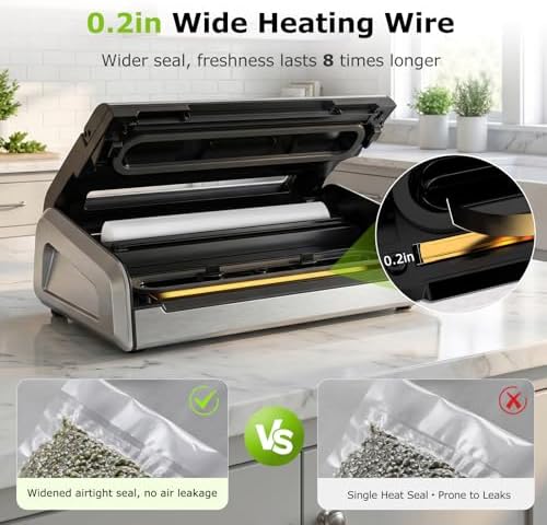 Bonsenkitchen Vacuum Sealer for Food, Stainless Steel, 0.2-inch Wider Seal - Image 5