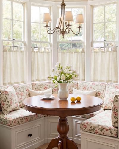 jinchan Linen Tier Curtains, Tab Top, 26x24, 2 Panels, Natural - Image 2