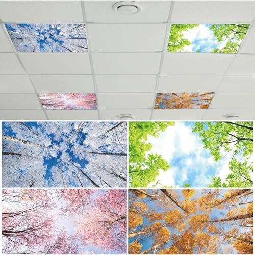 4 Pcs Fluorescent Light Covers with 40 Magnets Decorative for Classroom Ceiling Light 4 x 2 Feet Magnetic Light Covers Filter Easy Install for Office Hospitals & Home Drop Ceiling Supplies (Season) by Wiooffen