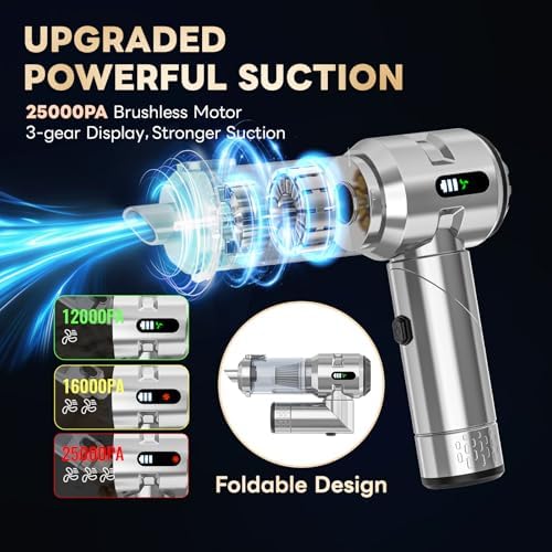 Sycoodeal Car Vacuum Cleaner,Mini Vacuum Portable Cordless,25000PA Powerful Strong Cyclonic Suction USB Rechargeable Foldable Handheld Vacuum with One-Touch Dust Removal for Car - Image 2