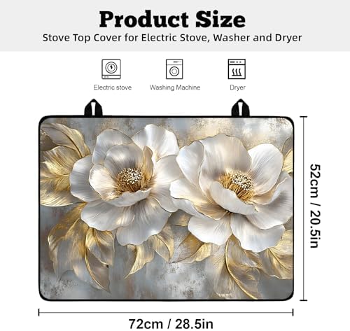 Multi-Design Stove Top Cover for Glass/Electric Stoves - 3-in-1 Heat-Resistant Protector Mat, Non-Slip Drying Rack 28"x20" (Peony, 28" L x 20" W) - Image 2