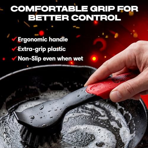 Cast Iron Scrub Brush with Heavy Duty Scraper - Nylon Bristles Dish Scrubber for Pans, Skillets and Woks – Kitchen Cleaner Removes Grime, Grease, Food Build Up - 90058 by Chef Master - Image 6