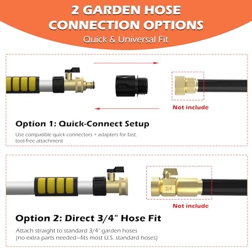 24FT Reach 8-15FT Telescopic Pole Gutter Cleaning Tools from Ground, Up to 24FT Reach, Flexible Wand, Adjustable Flow for Garden, Roof Gutters, Leaves & Debris Removal - Image 7
