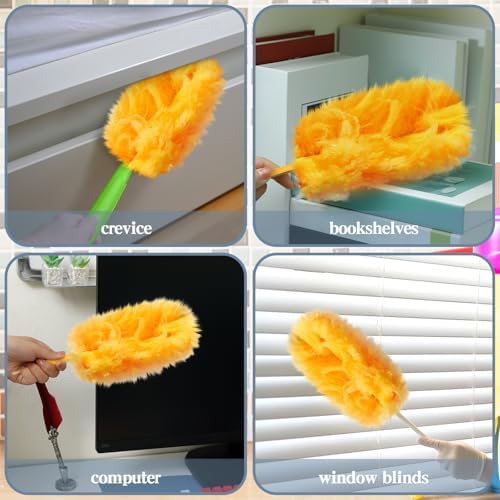 Vesici 100 Pcs Duster Refills Compatible with Swiffer Dusters Bulk Disposable Replacement Thickened with 1 Handle Heavy Duty for Cleaning, Office (Orange) - Image 3