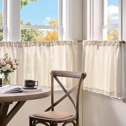 jinchan Linen Kitchen Tier Curtains, 38x24, 2 Panels, Natural - Image 3