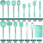 Silicone Cooking Utensil Set, Umite Chef 15pcs Silicone Cooking Kitchen Utensils Set, Non-stick - Best Kitchen Cookware with Stainless Steel Handle - Green - Image 2