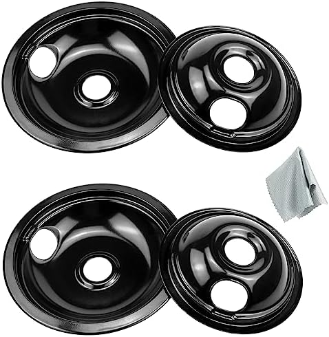 Black Stove Drip Pans Set of 4 Fit for Kenmore, Frigidaire Stove, Porcelain Drip Pans Replace 5304430149, 5304430150, 318067041, 318067051 - Include 2 6-In and 2 8-In Burner Drip Pan by Fetechmate by Fetechmate