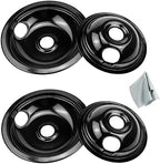 Black Stove Drip Pans Set of 4 Fit for Kenmore, Frigidaire Stove, Porcelain Drip Pans Replace 5304430149, 5304430150, 318067041, 318067051 - Include 2 6-In and 2 8-In Burner Drip Pan by Fetechmate by Fetechmate