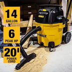 DEWALT DXV14P Shop Vacuum Wet/Dry 14 Gallon, 6 HP Wet/Dry Vac with 110 CFM Powerful Suction, Yellow - Image 4