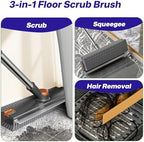 3-in-1 Floor Scrub Brush with Long Handle, Scrape and Heavy-Duty Stiff Bristle Floor Scrubber Brush with Squeegee and Tweezer for Cleaning Tile Kitchen Wall Deck Bathroom Patio Garage - Image 2