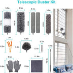 12pcs Microfiber Dusters, Duster with Extension Pole(Stainless Steel) 30 to 100'', Washable Dusters, Bendable Extendable Long Feather Duster for Cleaning Fan, High Ceiling, Blinds, Furniture, Cars - Image 3