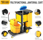 TUFFIOM Janitorial Cart with Key-Locking Cabinet, 3-Shelf Commercial Cleaning Cart, Housekeeping Caddy with Locker,Wheeled with Yellow Vinyl Bag, Black, Great for Hotel, Stores, Schools, and Business - Image 2