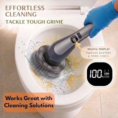 LIVINGPRO Electric Spin Scrubber for Bathroom Cleaning, Cordless Power Scrubber with 70W Dual Speed Motor, LCD Display, IPX7 Waterproof, Adjustable Handle, 7 Brush Heads for Tub Tile Shower Kitchen - Image 5