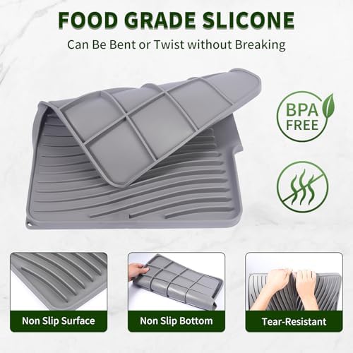 Silicone Dish Drying Mat for Kitchen Counter, 16" x 13" Grey-1pcs - Image 4