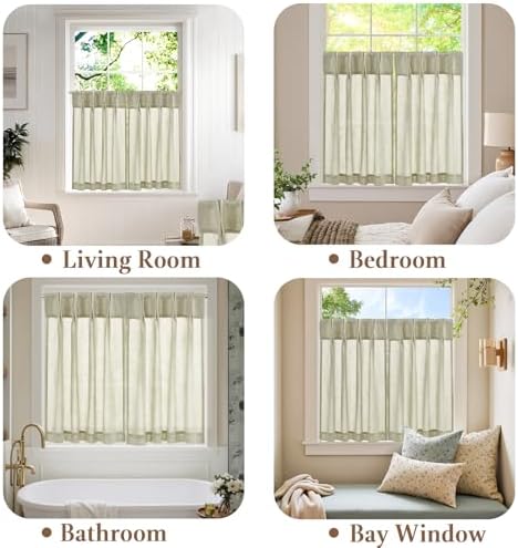 jinchan Linen Pinch Pleated Back Tab Tier Curtains, 26x36, Beige - Image 6