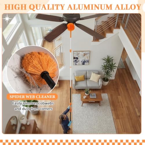 42 ft High Reach Duster Kit, 6 Attachments, Fan Cleaner, Orange - Image 4