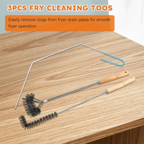 3 pcs Stainless Steel Fryer Cleaning Tools, Including L-Shaped Fryer Cleaning Brush Kitchen Fryer Cleanout Rod Long Handle Deep Fryer Basket Cleaning Brush Kitchen Restaurant Accessories - Image 2