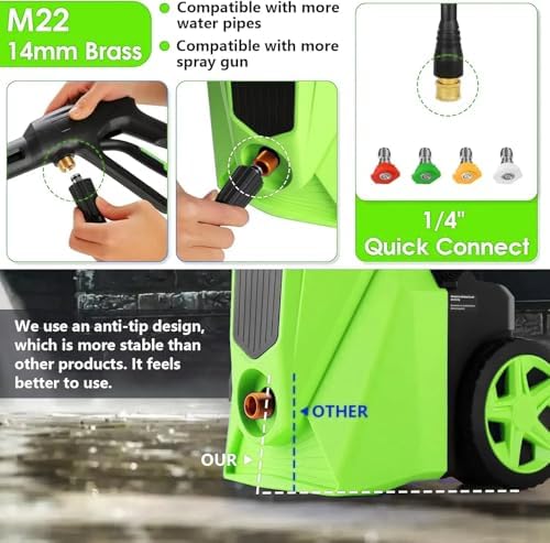 Electric Pressure Washer 5000 PSI High Power Washer with 33ft Hose Reel,4 Nozzles and Foam Cannon,Power Cleaners Machine for Home, Cars, Patio, Green - Image 2